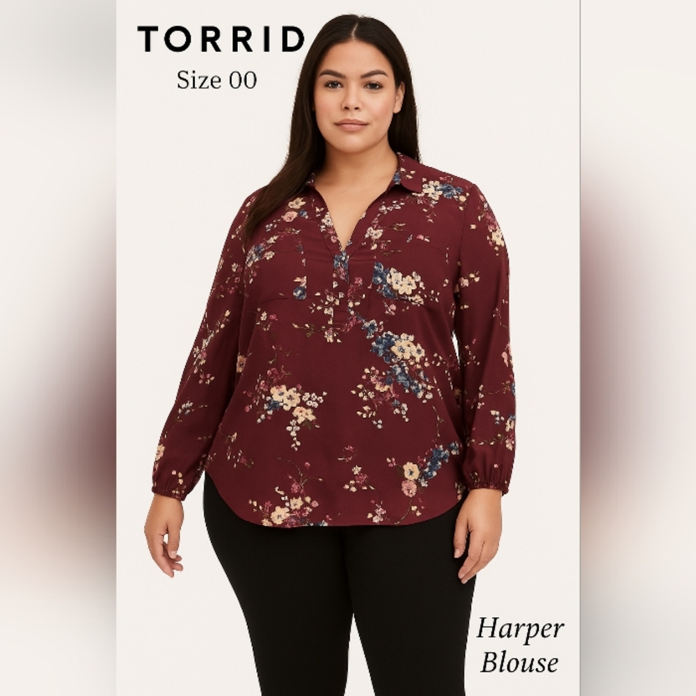 Torrid Women's Harper Blouse Floral Burgundy Size L